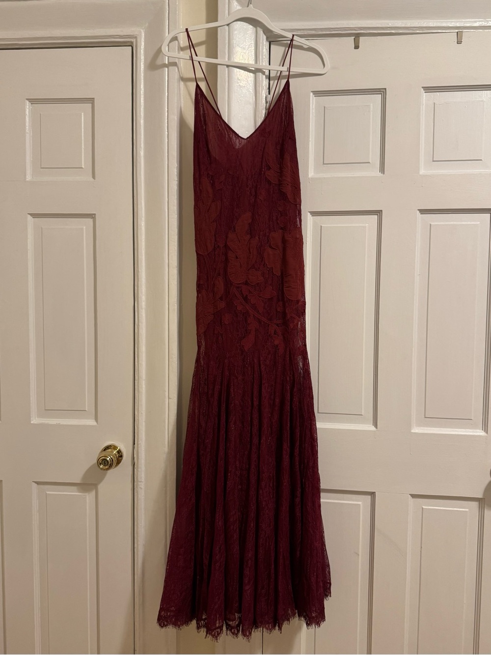 ASOS DESIGN Burgundy Lace Appliqué Maxi Dress Open Back Prom Gown 10